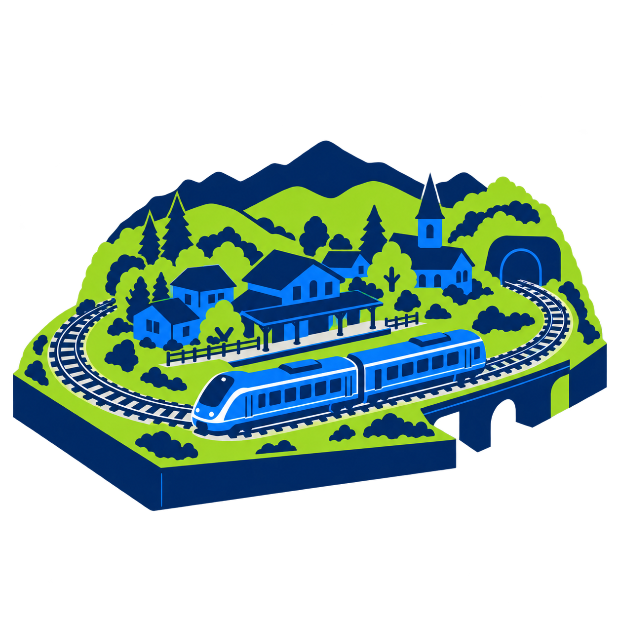 鉄道模型のジオラマを表すイラスト